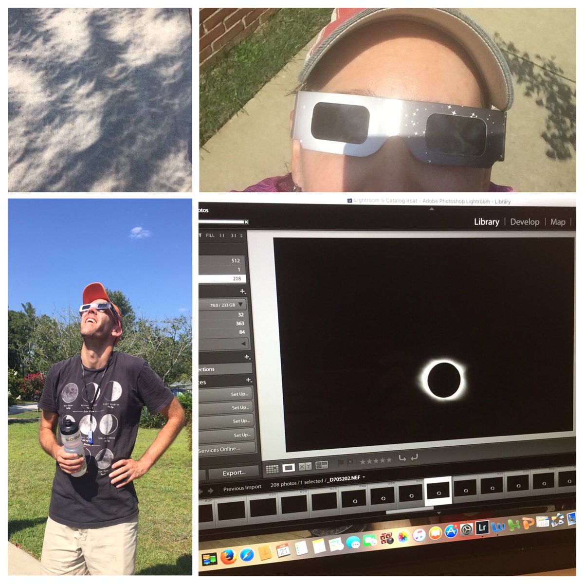 SarahCouncil's tweet photo. A day well spent. Clouds, rain, sun, moon and total darkness. @STEMinthePark #eclipse2017  with @dgwindso https://t.co/suhA3xp01m