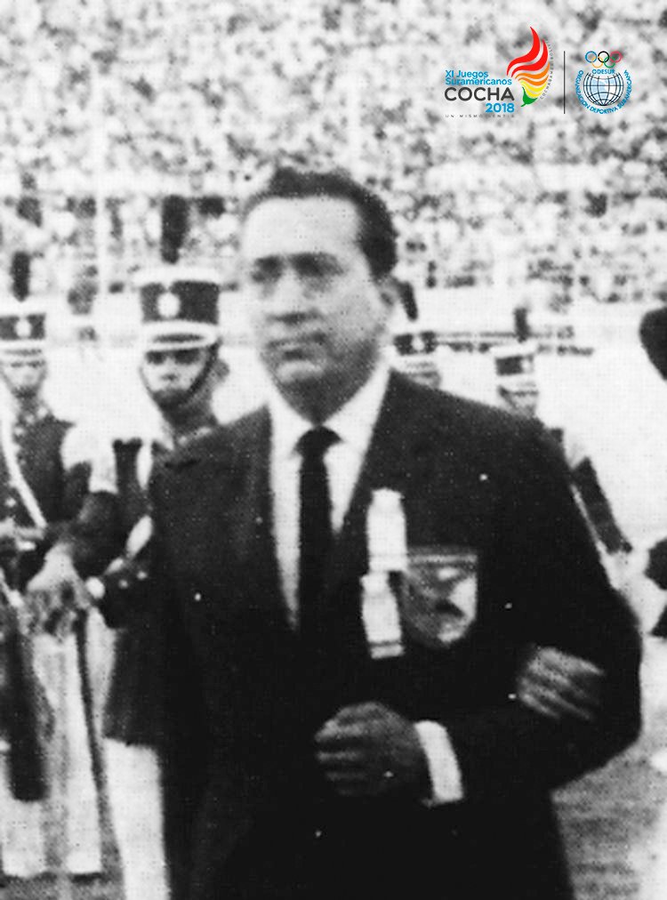 Cocha2018's tweet photo. José Gamarra, boliviano, impulsor de los primeros juegos suramericanos en 1978. Fue 1er presidente de ODESUR. Inspiración rumbo a #Cocha2018 https://t.co/qOp49RLYJO