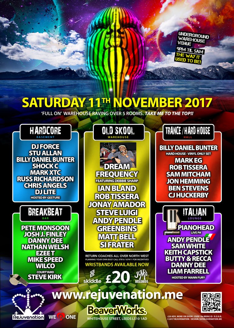 Rejuvenation - <a href="/BeaverWorks/">beaver works</a>, #LEEDS 11.11.17 - Take Me To The Top!​

Rejuve rejuvenation.me
Skiddle skiddle.com/e/13037136