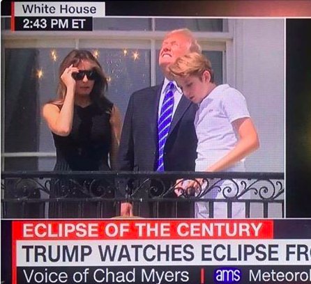WeAreThe65's tweet photo. That moment when we learn that Mike Pence completely ignored the entire internet's advice to keep your pet indoors during the #Eclipse https://t.co/nQTn1hsbew