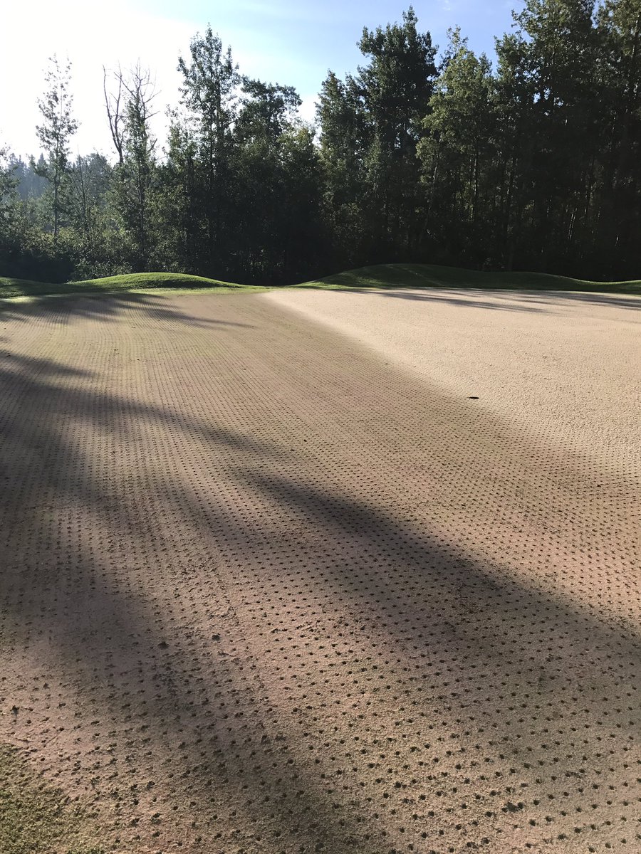 Beautiful day to do a big maintenance push <a href="/jagaregolf/">Jagare Ridge Golf</a>! Pulled cores, topdressed with added Perm-o-Pore, cut and sprayed. #MondayFunday