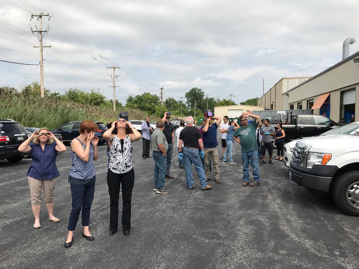 USSCLLC's tweet photo. When you're in #manufacturing, you get to wear cool things to see the #SolarEclipse! #Welding #UnitedStatesSeating #FogmakerNA #ValorSeating https://t.co/RUaLCJrYOa