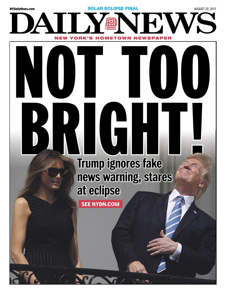 erikmouthaanRTL's tweet photo. New Yorkse tabloid: bright betekent letterlijk 'fel' (qua licht) maar ook 'slim'. https://t.co/4OfloFQOX1