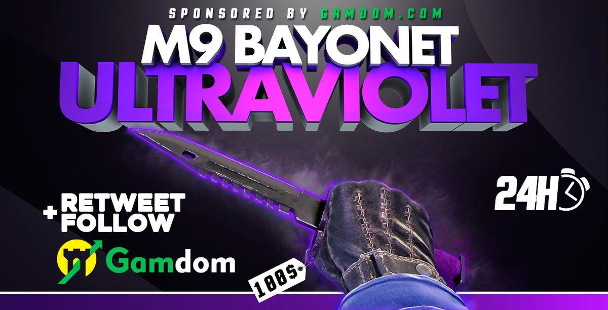 gamdom's tweet image. 🎁 DAILY Giveaway 🎁

🗡️FT M9 Bayonet | Ultraviolet🗡️

✅ Retweet
✅ Follow us @GamdomOfficial   
   
Picked in 24h!