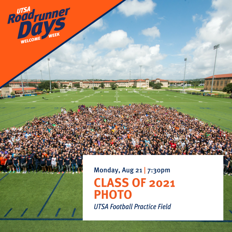 StudentsAtUTSA's tweet photo. REMINDER!  Don't miss the memory - #UTSA21 class photo.  Meet at the Rec Field Complex behind #AlvarezHall enter by @UTSASoftball field https://t.co/onpAKbZZmF