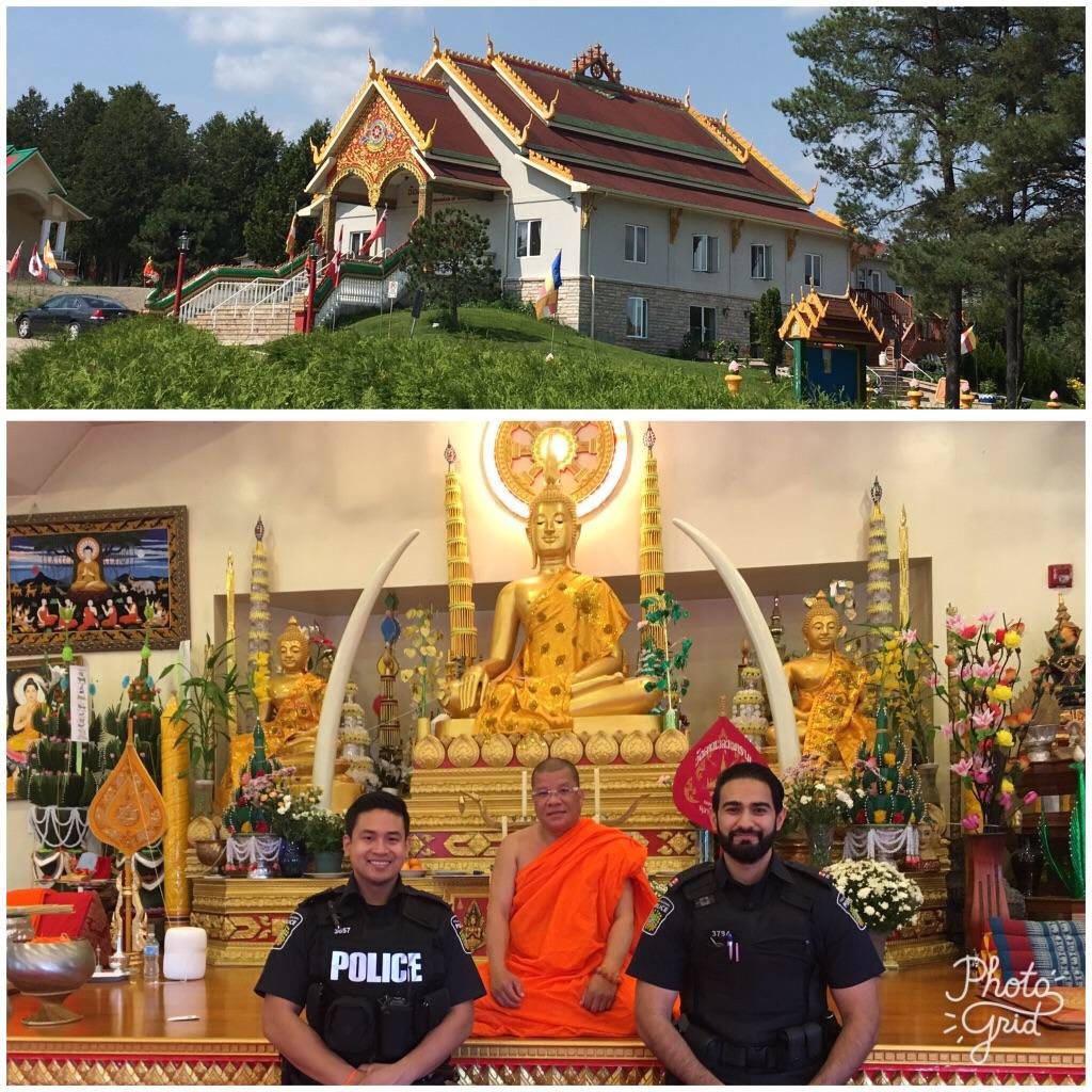 PRPInclusion's tweet photo. Officers Silvestre and Deol receiving blessings at Wat Lao Veluwanaram of Ontario #prpdiversity #community @PeelPoliceMedia https://t.co/7tvMjbgwqL