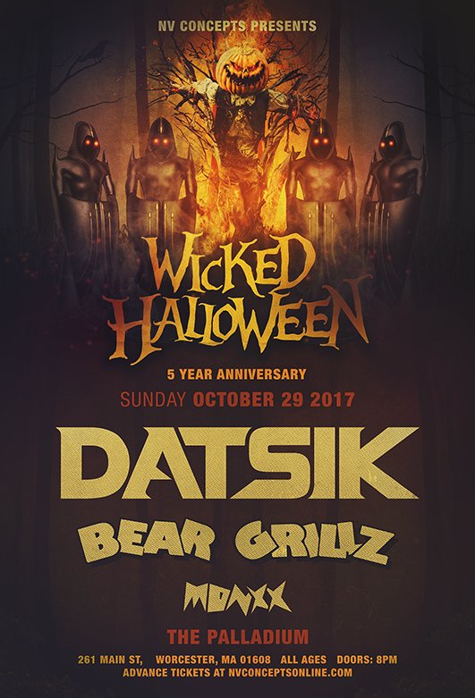 NVHalloween's tweet photo. JUST ANNOUNCED

@datsik and @itsbeargrillz throw down at #WickedHalloween @palladiumshows 

Presale starts August 23rd
Code: WICKED17 https://t.co/YDYLrPzp3d