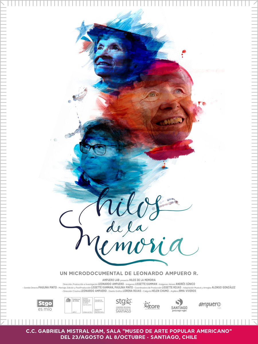 ampueroleonardo's tweet photo. #HilosDeLaMemoria #MicroDoc Arpilleristas #LaPincoya estará Exp Al Hilo de Violeta en @CentroGAM del 23Ago al 8Oct Entrada Liberada Asista! https://t.co/L9KVzYZDBH