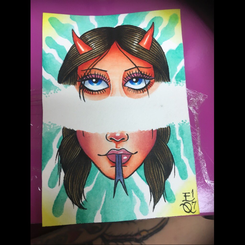 esty_q13's tweet photo. Here's a little she devil split face lady. #spitshade #brushlined #placaso #stmarystrip DM me if you're interested in owning this original. https://t.co/RZvfZ1yWBt