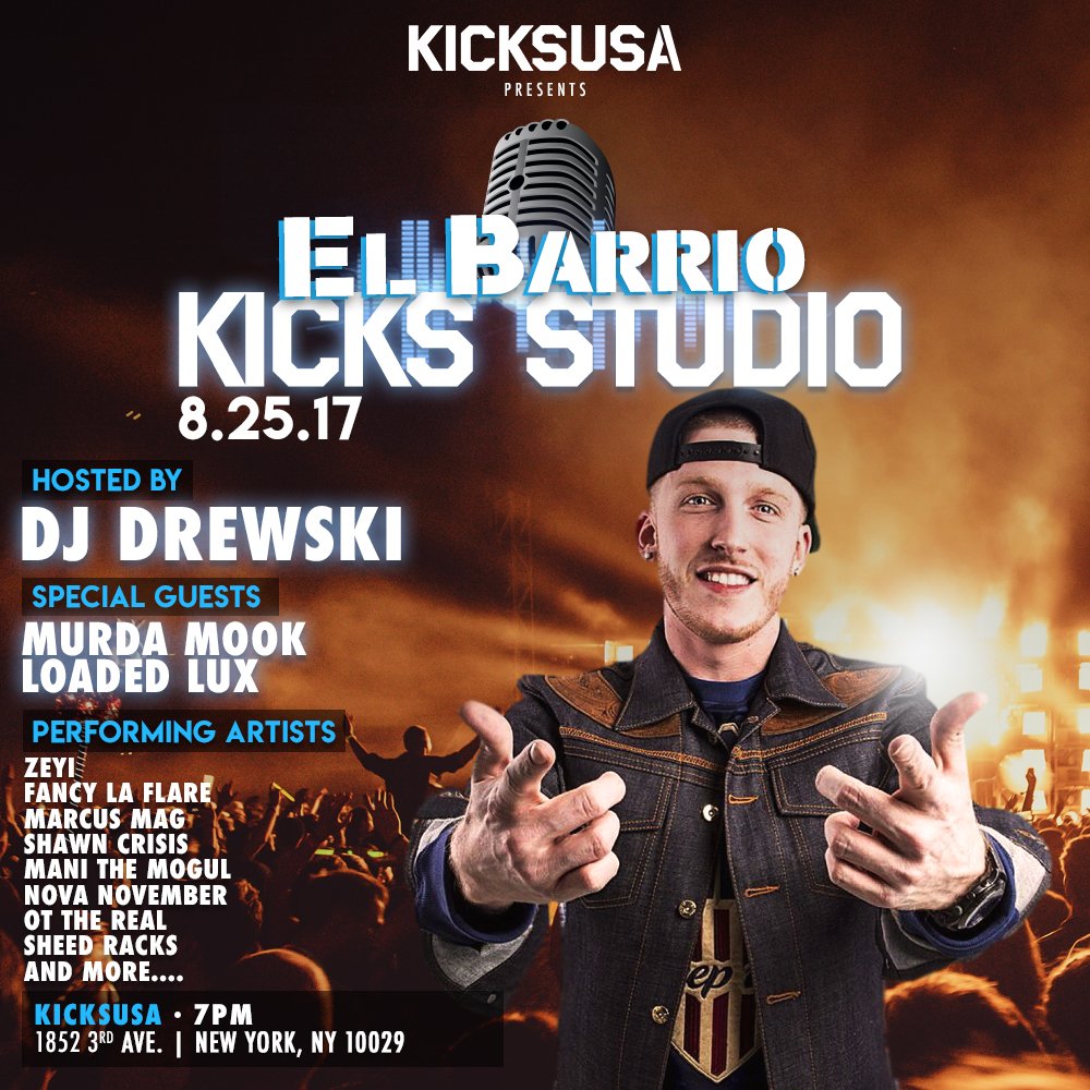 snipes_usa's tweet photo. El Barrio! We're making our entrance this weekend with a #KicksStudio Party this FRIDAY! Come out to 1852 3rd Ave to see this 🔥 lineup https://t.co/5DLnfm6iTT