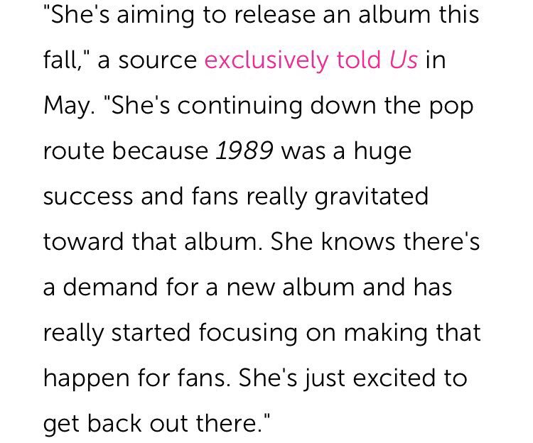 SwiftNYC's tweet photo. Taylor is expected to release a "poppy" single on Friday, Aug 25th, as well as attend the VMAS - told exclusively to @usweekly #TS6IsComing https://t.co/V0djRzNJsE