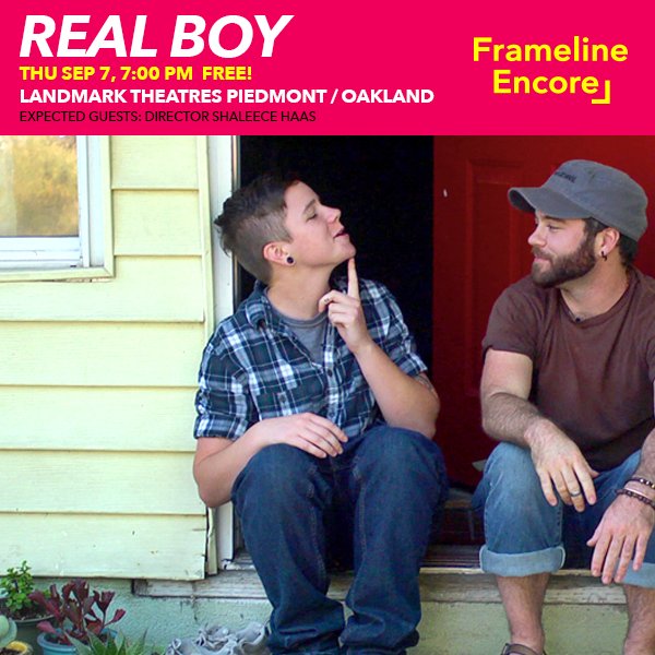 framelinefest's tweet photo. Catch #FL40 Audience Award winner, @realboymovie, for free! Save the date SEP 7 #FLEncore #queerfilm #Oakland https://t.co/zyM5JkToB6