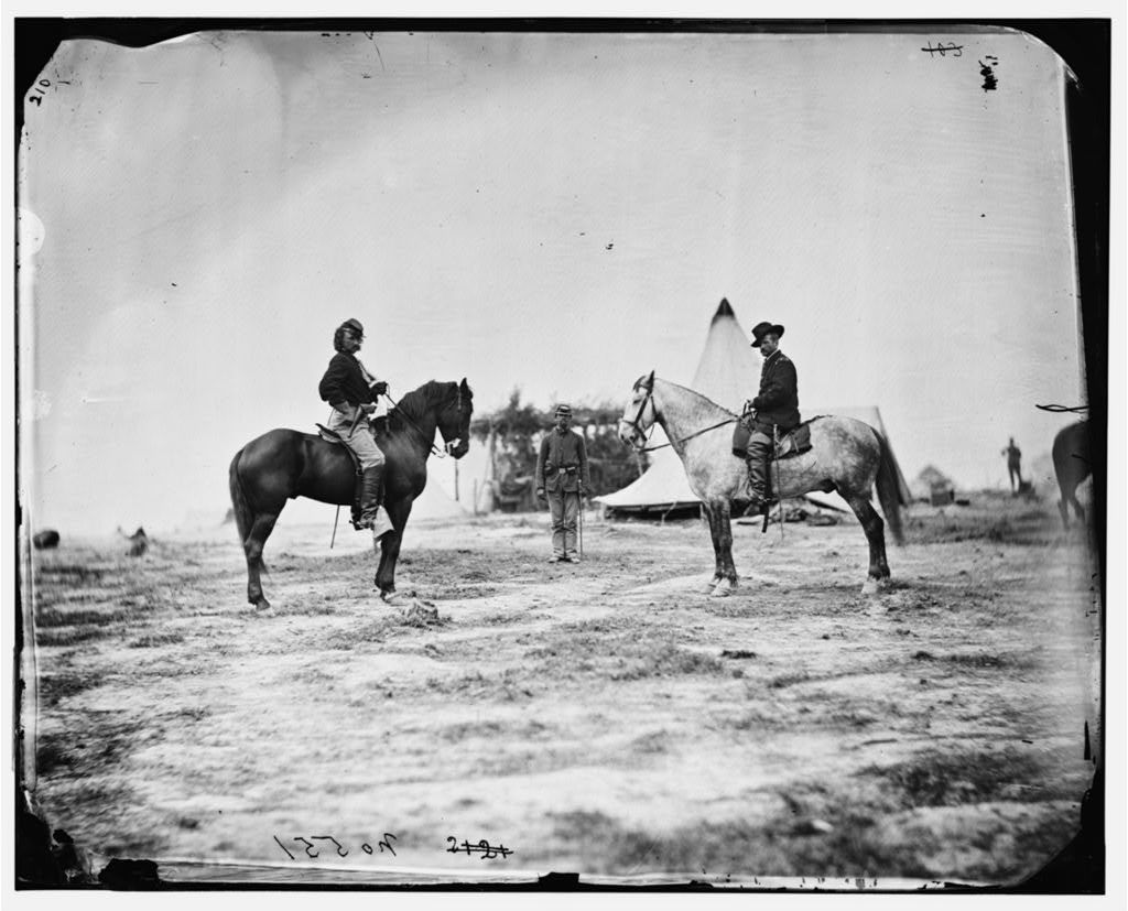 Picture of George Armstrong Custer in 1863 on horseback near Falmouth, VA