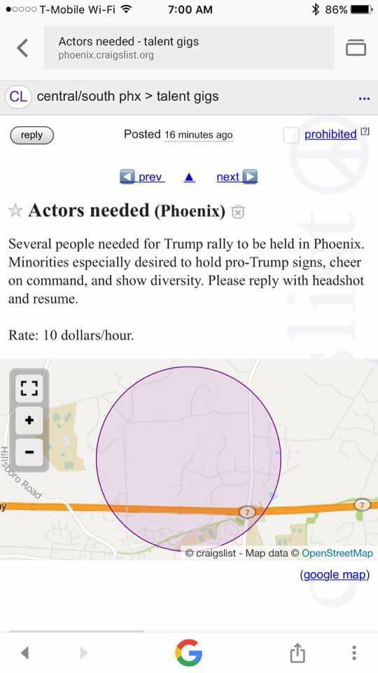 @realDonaldTrump is hiring people of color actors to support his PHX rally to pardon #SheriffJoe. Here's the jobs he is bragging about.