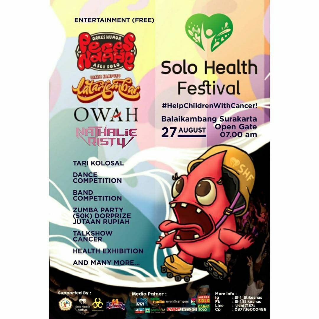 menolaklupa666's tweet photo. ==SOLO HEALTH FESTIVAL 2017==
27 August 2017
Open Gate 07.00 am
at Balaikambang, Surakarta, INA. 
#HelpChildrenWithCancer https://t.co/pvfnPbqxfm