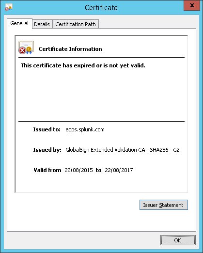 adamlukeind's tweet image. Looks like the @splunkbase SSL cert used for splunkbase.splunk.com and apps.splunk.com has expired- getting this in the +9:30 TZ