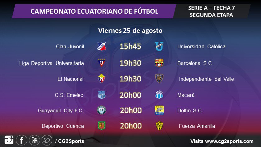 CG2Sports's tweet photo. #CG2Sports
Estos son los próximos encuentros de la #Fecha6 del #CampeonatoEcuatoriano https://t.co/4eLLm6jiUw