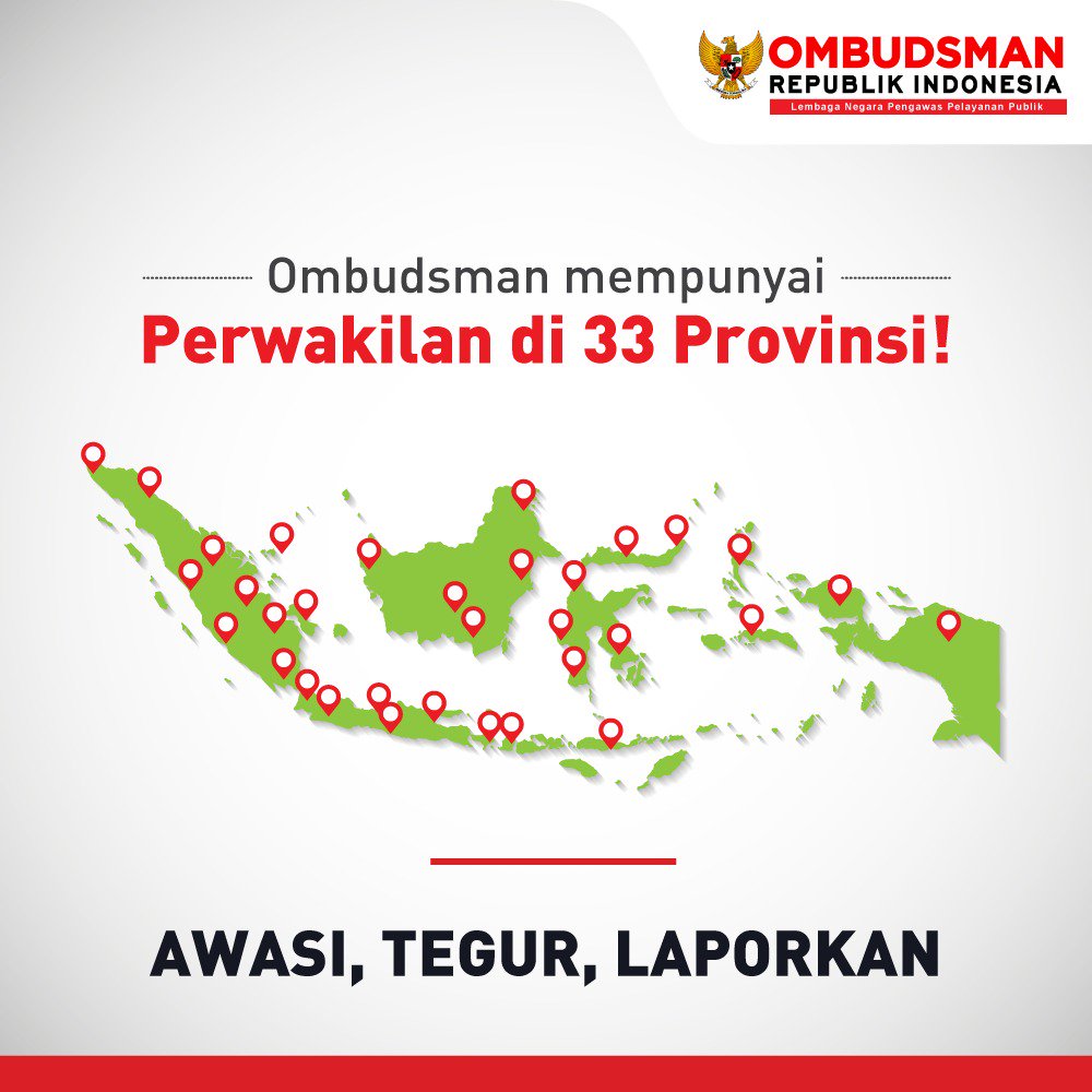 OmbudsmanRI137's tweet photo. Awasi, Tegur, &amp; Laporkan Pelayanan Publik di sekitar kamu.

Kontak serta alamat Perwakilan Ombudsman di 33 Provinsi: https://t.co/1XDMURm5rx https://t.co/sXKs6l2nYu