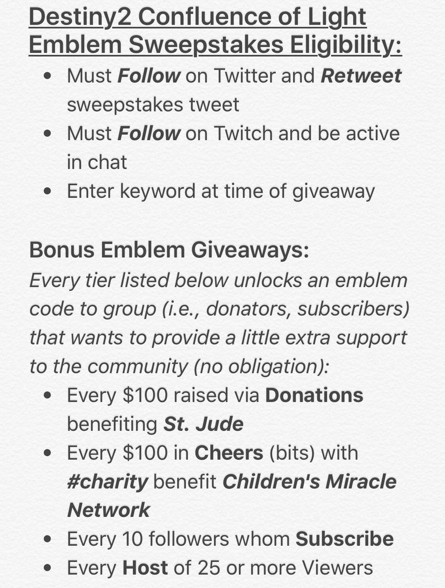 dezsaras's tweet photo. #Destiny2 stream LIVE ~9:30pm PST benefiting @StJudePLAYLIVE and #CheerForKids @CMNHospitals. Want a chance to win #Confluenceoflight? RT https://t.co/algieD3rLt