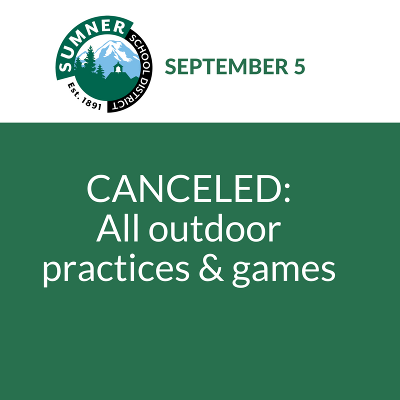 SumnerSchools's tweet photo. Sept. 5: Due to poor air quality, all outdoor contests, practices &amp; activities are canceled. https://t.co/VMmrMq85Z9