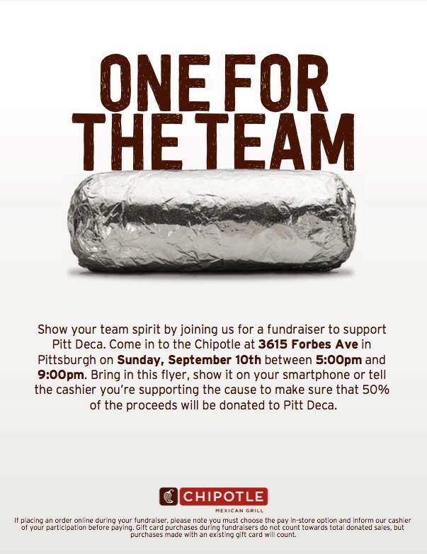 PittDeca's tweet image. Come support us at Chipotle this Sunday from 5-9! 😊