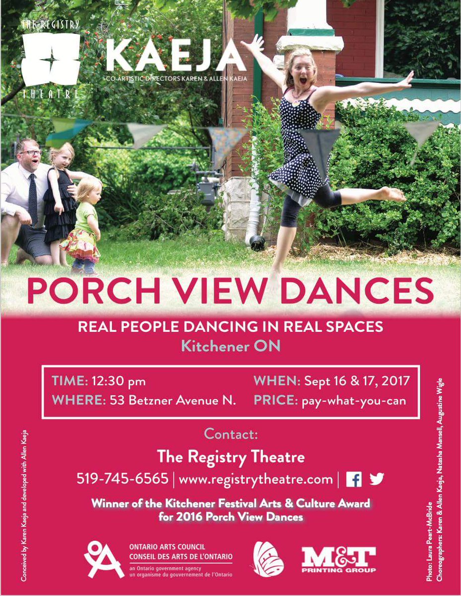 KENA_Kitchener's tweet photo. Free arts &amp; culture event in #KingEast Sept 16 &amp; 17. #porchviewdances @RegistryTheatre @KaejadDance #dancelikeeveryoneswatching https://t.co/S2iBBTSCap