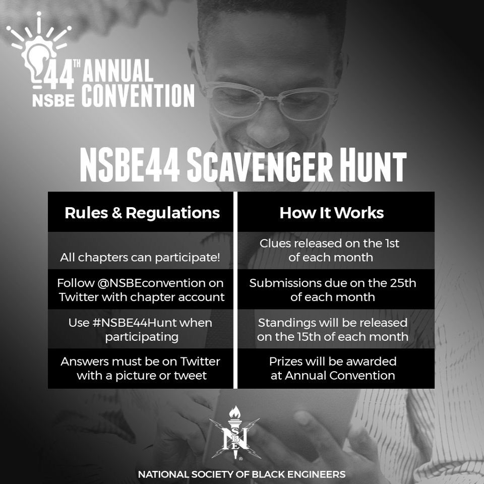 Ayeeee I hope y'all ready for #NSBE44Hunt 👀👀 <a href="/TempleU_NSBE/">Temple NSBE</a> <a href="/DrexelNSBE/">NSBE_DREXEL</a> <a href="/pennnsbe/">Penn NSBE</a> <a href="/NovaNSBE/">NovaNSBE</a> <a href="/nsbe_usc/">USC NSBE</a> <a href="/ClemsonNSBE/">Clemson NSBE</a> <a href="/BucknellNSBE/">Bucknell NSBE</a> <a href="/nsbe_vcu/">NSBE @ VCU</a>