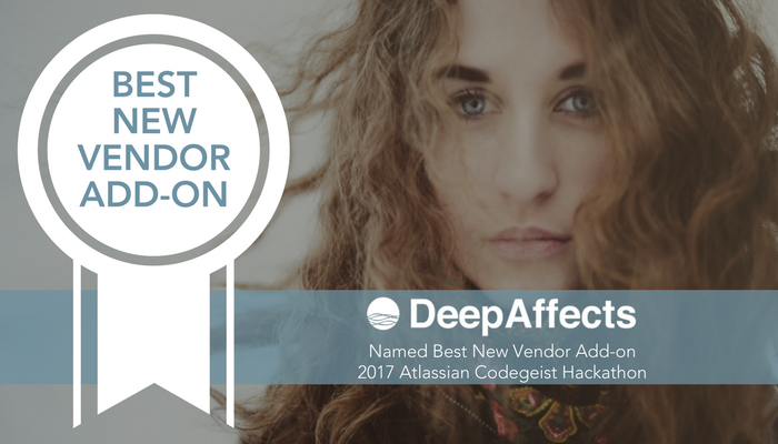 DeepAffects's tweet photo. Honored to announce DeepAffects won as 'Best New Vendor Add-on' in the 2017 @Atlassian Codegeist Hackathon! https://t.co/DHLbAJ4L0K #AIforEI https://t.co/3fRMGJk7Gu