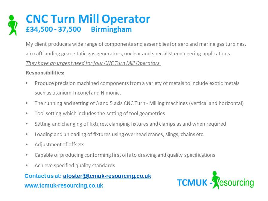 Looking for 4 CNC Machinists, great business DM me for details #ManufacturingHour #UKmfg