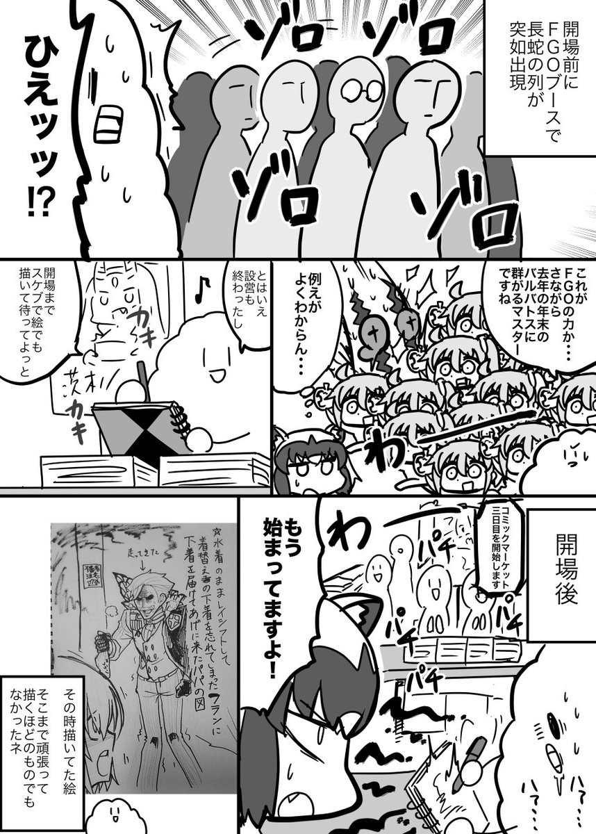コミケ3日目レポ漫画
サークル参加編(1/2)
※この漫画の内容は思い出が歪曲してできたフィクションです 