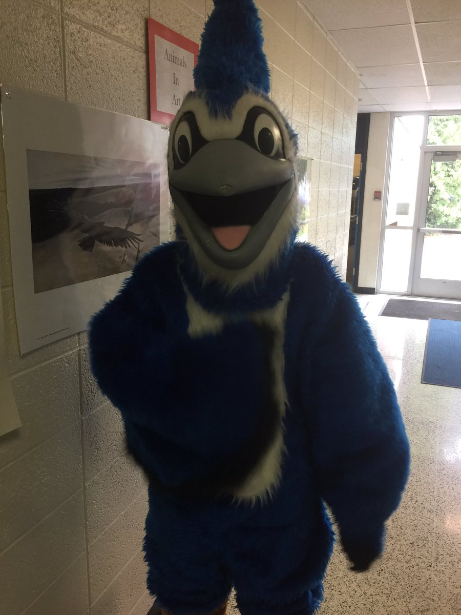 Riverside_El's tweet photo. Bruno the Bluejay is excited for the first day of school!  Welcome back students!!! https://t.co/BG32LMJWAn