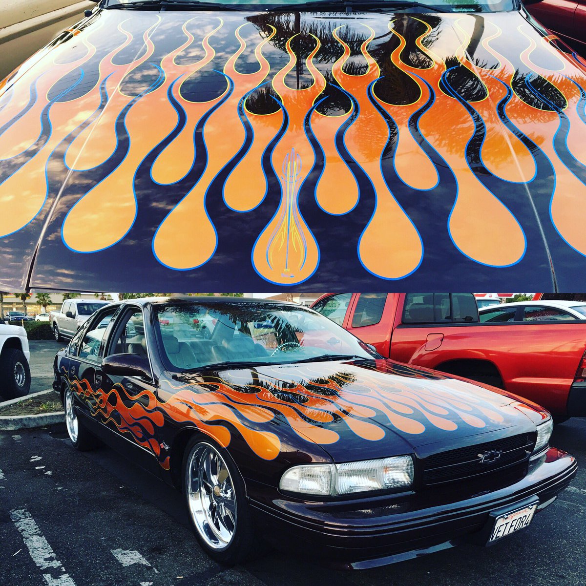 donut_derelicts's tweet photo. Check out the flames on this Impala SS from Saturday 🔥🔥. #donutderelicts #impalass #chevyimpala #adamsavesonuts #hotrod #hotrods #musclecars https://t.co/raT9oVPYMw