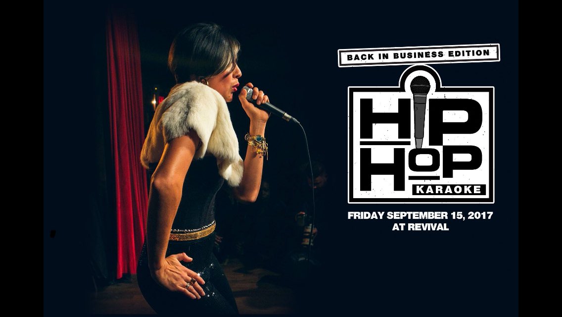 hhktoronto's tweet photo. Hip-Hop Karaoke 'BACK IN BUSINESS' next Friday (Sept. 15) at @RevivalBarTO! 

Full event deets: https://t.co/pJD0D89CzY

#HHK #HHKTO https://t.co/zBISR99LlT