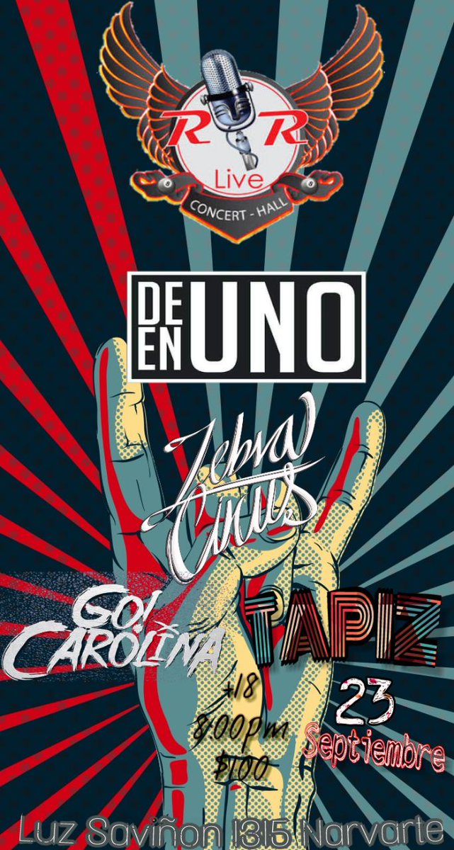 Amigos!!! Estaremos tocando con nuestros amigos de <a href="/deunoenunomx/">DeUnoEnUno</a>  , <a href="/tapizband/">T A P I Z</a>  y <a href="/GoCarolinaMx/">Go! Carolina</a> !! Nos vemos el 23 de Septiembre!!!
