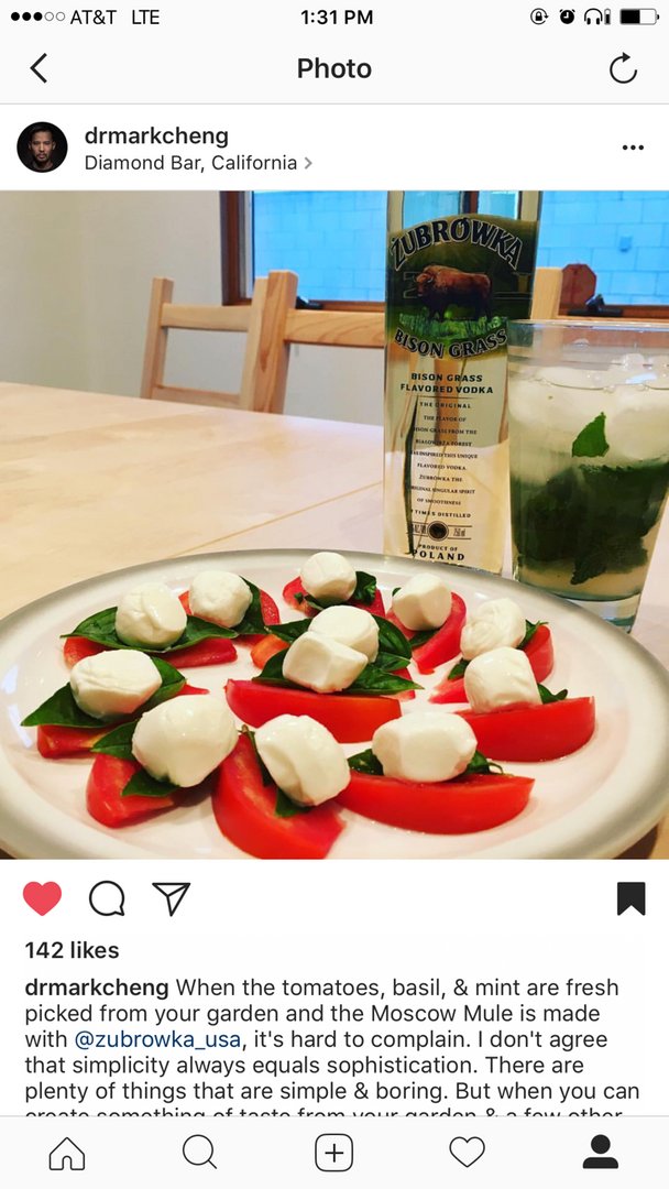 zu_usa's tweet photo. Don't let the back to school pics fool ya, it's still summer! Thanks @drmarkcheng for the fresh, homemade caprese salad and #zubrowka mule! https://t.co/dE3TzJmUpe