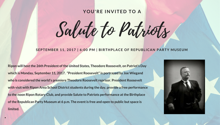 BirthplaceofGOP's tweet photo. Join us for a special Patriots Day presentation.  #RiponWI https://t.co/kTt1Ba2ckv