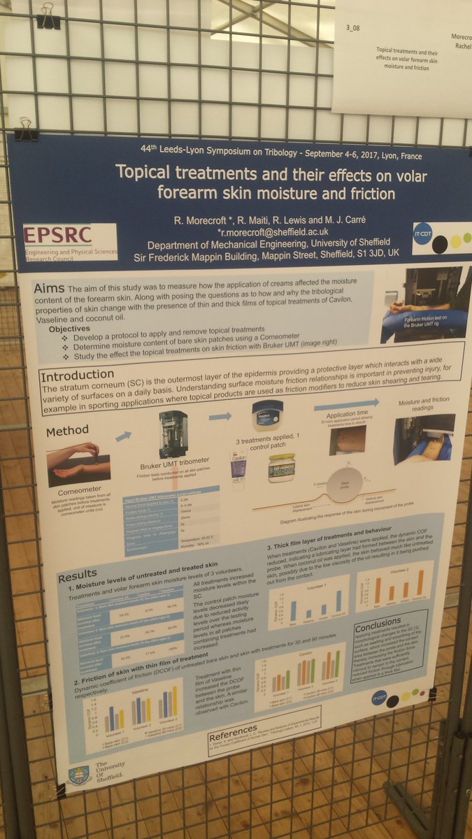 MattJCarre's tweet photo. My @ITCDT @SheffMechEng students, @rachmorecroft & Daniel, 1st conf posters looking good at #leedslyon #tribology symposium #LL17 #proud https://t.co/UJeUYf6SSU
