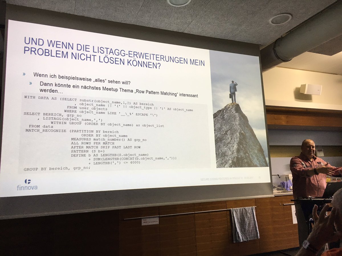 Philipp Salvisberg (@phsalvisberg) on Twitter photo Row pattern matching to solve size limit of listagg by <a href="/RogerTroller/">Roger Troller</a> at #PLSQL meetup in Lenzburg 🤓😎 Row pattern matching to solve size limit of listagg by <a href="/RogerTroller/">Roger Troller</a> at #PLSQL meetup in Lenzburg 🤓😎