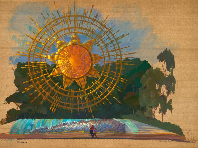 ThemeParkArt's tweet photo. “Sun Icon” #TimDelaney 1990s #DisneyCaliforniaAdventure #Disney #conceptart #SunshinePlaza #SunIcon #imagineering #themeparks #themeparkart https://t.co/idn2LDi6kE