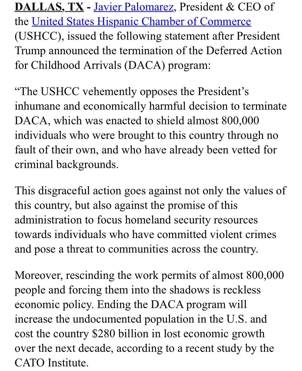 WardDPatrick's tweet photo. BREAKING: Javier Palomarez, President &amp; CEO of the U.S. Hispanic Chamber of Commerce Resigns from Trump Diversity Coalition over #DACA https://t.co/PGB9DNy9PR