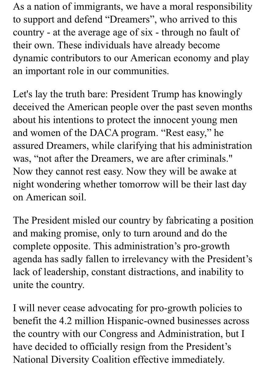 WardDPatrick's tweet photo. BREAKING: Javier Palomarez, President &amp; CEO of the U.S. Hispanic Chamber of Commerce Resigns from Trump Diversity Coalition over #DACA https://t.co/PGB9DNy9PR