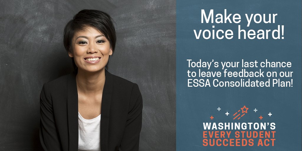 waOSPI's tweet photo. The comment period for the Revised #waESSA Consolidated Plan draft closes tonight (9/5) at 11:59 pm. Leave feedback: https://t.co/aUel83vFsz https://t.co/RKOywH4utr