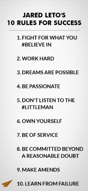 thr0ughglvss's tweet photo. #RulesToSuccess by Jared Leto https://t.co/sitD11D9Aq