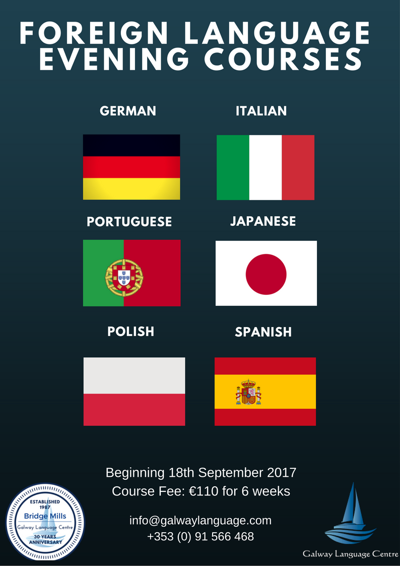 galwaylanguage's tweet photo. Foreign Language Courses are back on 18/09! German, Italian, Portuguese, Japanese, Polish &amp; Spanish.
info@galwaylanguage.com or (091) 566468 https://t.co/CXZT8l7qd1