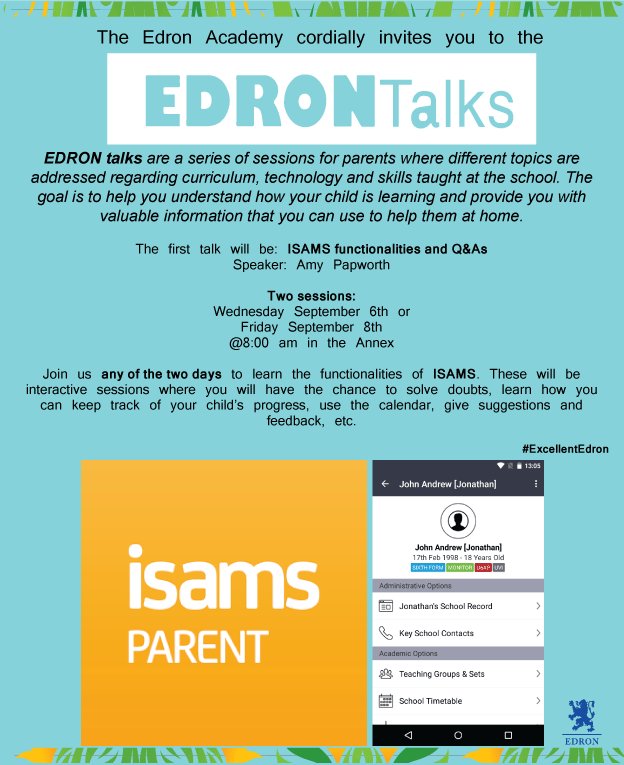 TheEdronAcademy's tweet photo. EDRON Talks begin tomorrow! Have you registered yet? #isams #education #excellentEdron https://t.co/UBi6ruT2cy