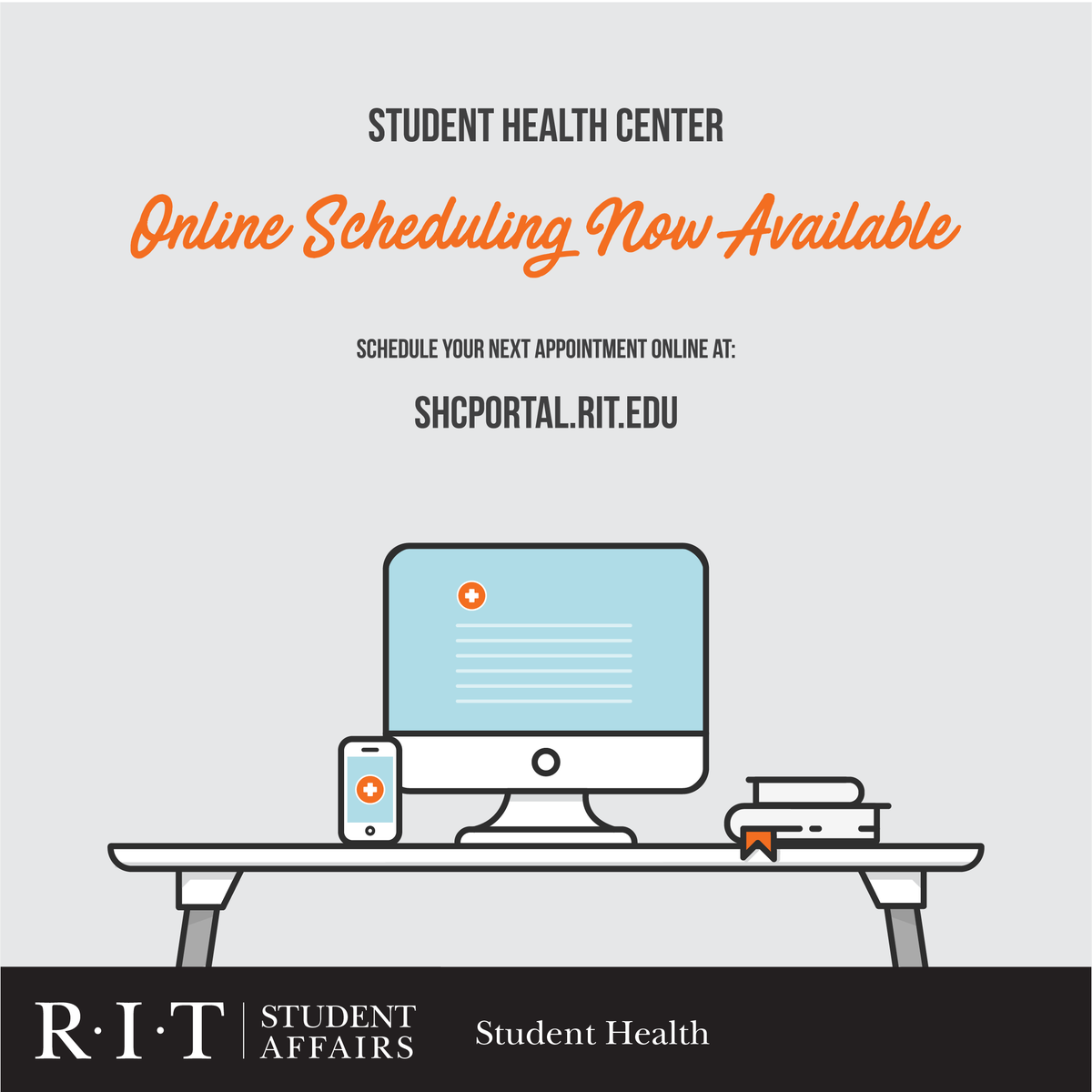RITStudentLife's tweet photo. https://t.co/hEQCeiDl1M Online appointment scheduling with the #RIT Student Health Center is now available! https://t.co/F1GNBeXfmx
