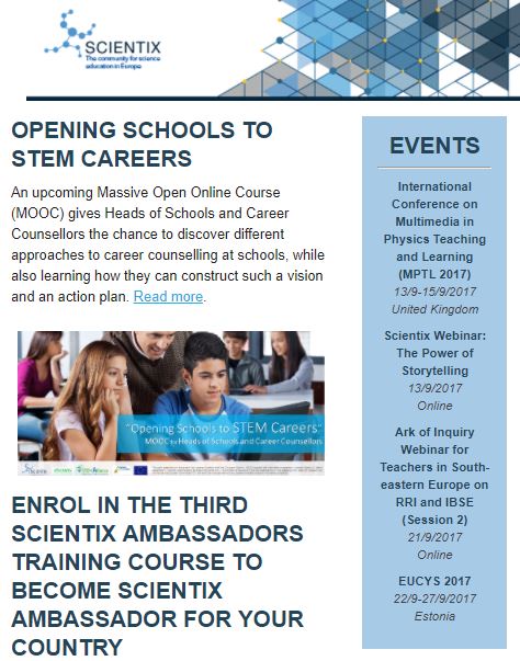 scientix_eu's tweet photo. New #Scientix Digest! More about #STEMcareersMOOC, #Training4Scientix, #STEM projects, resources and events! https://t.co/HdLNxaMEg3 https://t.co/FJgR7eOrpQ
