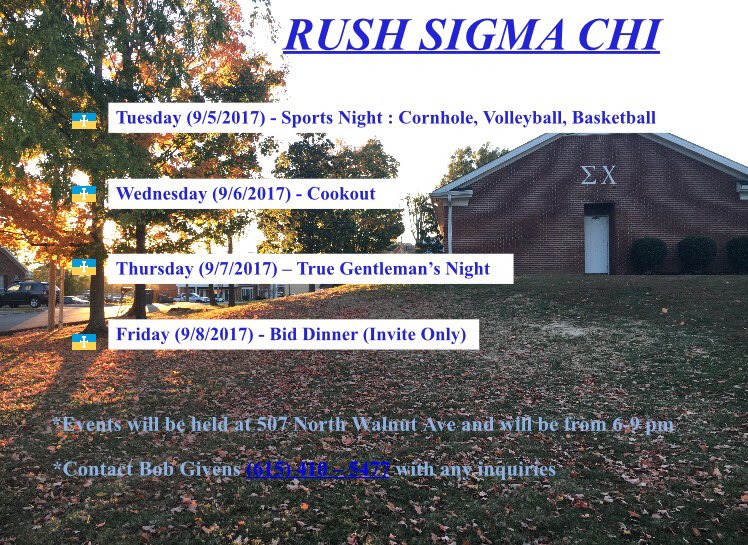 SigmaChi_TTU's tweet photo. Rush starts today so stop by the Sigma Chi house from 6-9 all week for free food and games! Here's the lineup for the week. #RushΣΧ https://t.co/LufhB95XdU