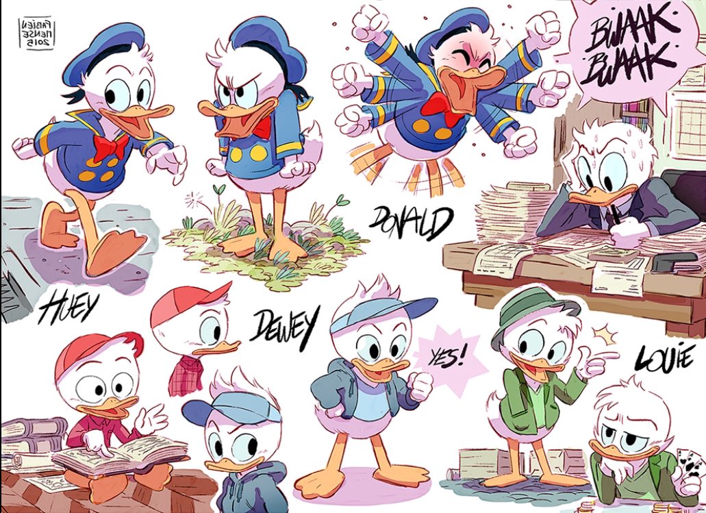 More early visdev on Ducktales (secondary characters and new style nephews) #Ducktales #DisneyXD 