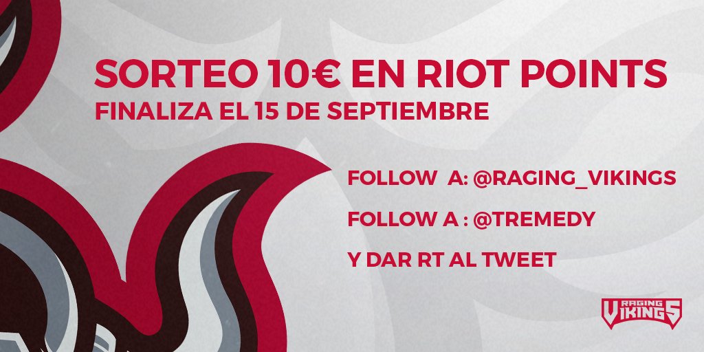 Raging_Vikings's tweet photo. ¡Buenas Vikings, sorteamos 10€ en RIOT Points! 🤘

Para partipar 🤔:

⚬Follow @Raging_Vikings
⚬Follow @Tremedy
⚬RT al tweet

#RageOn ¡Suerte! https://t.co/dN5x3cFRzl